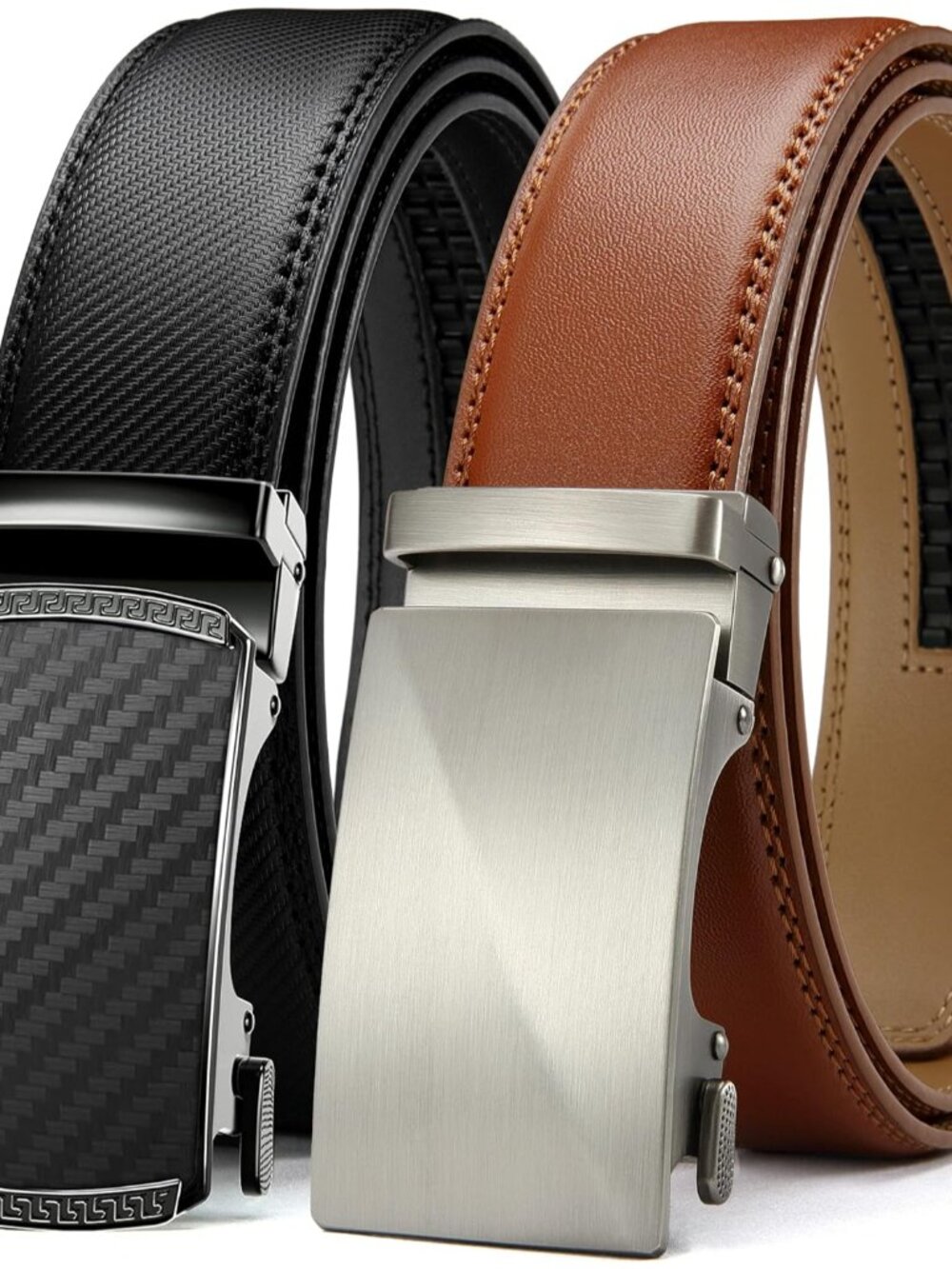 Premium Mens Leather Ratchet Belt 2-Pack - Adjustable & Classic Style